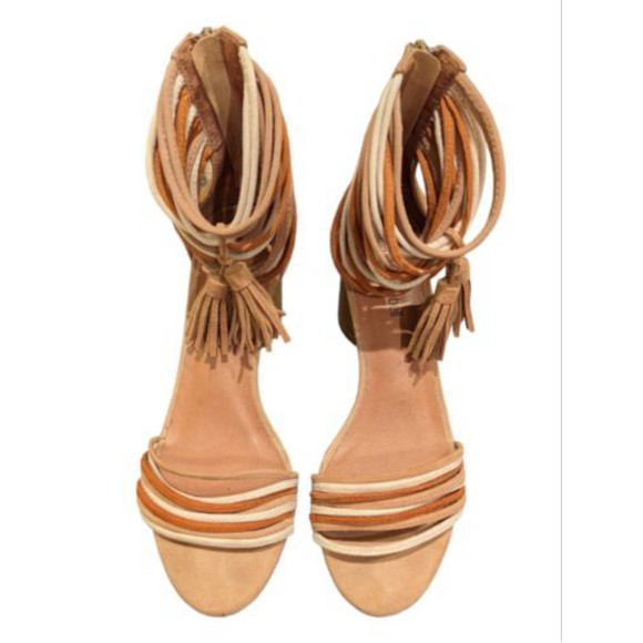 Jeffrey Campbell Shoes - Jeffrey Campbell Sandles Ladies 7 Pallas Rope Ankle Strap Nude Tassel Heel